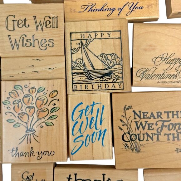 Lot of 19 Assorted Rubber Stamps Mixed Themes Wood Mounted Crafting Art Projects - Picture 5 of 8
